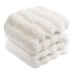 Touchat Luxury Faux Rabbit Fur Throw Blanket for Couch, Super Heavy Warm Cozy Fuzzy Blanket for Sofa Bedroom Living Room, Ultra Soft Fluffy Reversible Plush Blanket for Home Decor Gifts,Cream White