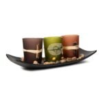 Dawhud Direct Decorative Votive Candle Holders, Vintage Decor Flameless Candlescape Set, 3 LED Tea Light Candles, Rocks and Tray - Fall Table Decor (Earth Tones)
