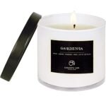 Chloefu LAN Premium Gardenia Scented Candle for Men & Women, Highly Scented, 7.1oz|45 Hour Long Lasting, All Natural Soy Candles, Home Decor, White Glass Jar Candle with Gift Box