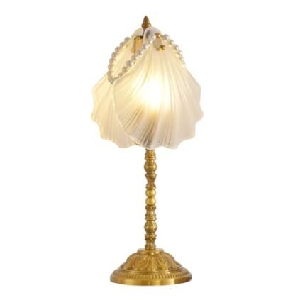 xiaojuande Retro Shell Desk lamp, Pearl White Glass Shadow, with Golden Metal Base, Coastal Beach Style Decorative Lights Living Room, Bedroom Light
