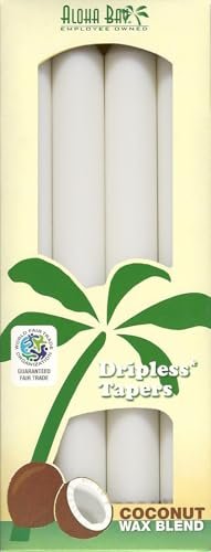 Aloha Bay Coconut Taper Candle – Dripless, Unscented 9 Inches w/ 9-Hour Burn Time & Pure Cotton Wicks for a Clean, Steady Glow – Artful Design for Special Occasions | 4-Pack | White