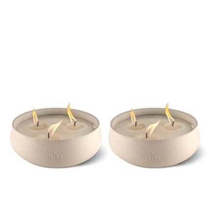 TIKI Citronella Candle 2-Pack – 7-Inch White Wax Bowl with Concrete Finish – Outdoor Decorative Candles for Patio, Deck, Garden, Backyard & Camping