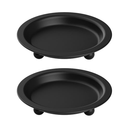 Beeutik Black Candle Holder Set: 2 Round 4.13" Iron Candle Beeutik Black Candle Candlestick Holder Decor, 4.13 Inch Round Candles Tray Holders Set of 2, Iron Plate Candle Stand for Pillar Ball Candles, Metal Porta Velas for Home Decor Table Centerpiece