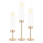 POKINE Gold Candle Holders Set of 3 for Glass Taper Candle Holders,Hurricane Candlestick Holder for Home Decor, Wedding, Dinning, Party Decorative, Anniversary (3,Gold)