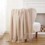 BATTILO HOME Beige Throw Blanket – Knitted Tan Blanket for Couch or Bed, Perfect Neutral Room Decor, 50"x60" Housewarming Gift. - Image 4