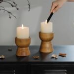NIKKY HOME Farmhouse Wooden Candle Holders Set of 2 - Rustic Solid Wood Pillar Decor for Mantle or Table, Brown - Image 2