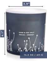 Large White Sage Sea Salt 3 Wick Candle - 14.5 oz Soy Scented Candle for Home Cleansing & Stress Relief - Image 4