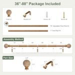 QDWIS 48-84” Wood Curtain Rods, 1” Diameter, Boho Design with Imitation Wood Grain Finials, Natural Wood. - Image 8