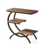 Tribesigns C-Shaped End Table: Industrial 3-Tier Side Table with Storage for Small Spaces, Rustic Brown. - Image 4