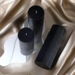 Set of 3 Conelist Ribbed Pillar Candles: Black Aesthetic Soy Wax, Scented Orchids, 4", 6", 8". Perfect for Home Decor. - Image 3