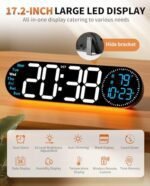 GLOKUUCA 17.2" Digital Wall Clock - Color-Changing Remote, Date, Week, Temp, Auto Dim, Night Light - Image 2