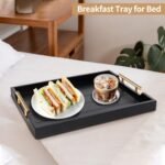 SXNOWS Large Coffee Table Tray: Wooden Serving Tray for Living Room with 2 Handles & 4 Round Coasters, Black. - Image 5