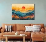 Abstract Mountain Sunrise and Sunset Wall Art with Wildflowers - Watercolor Landscape Decor for Living Room and Bedroom - Image 6