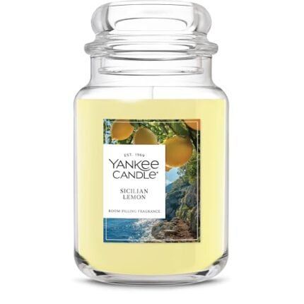 Yankee Candle Sicilian Lemon, Scented Candle, 22oz Large Jar with up to 150 Hour Burn Time, Giftable, Holidays