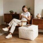 Kinevoli Square Boucle Pouf Ottoman - Soft, Lightweight Footrest for Living Room & Bedroom Relaxation - Image 4