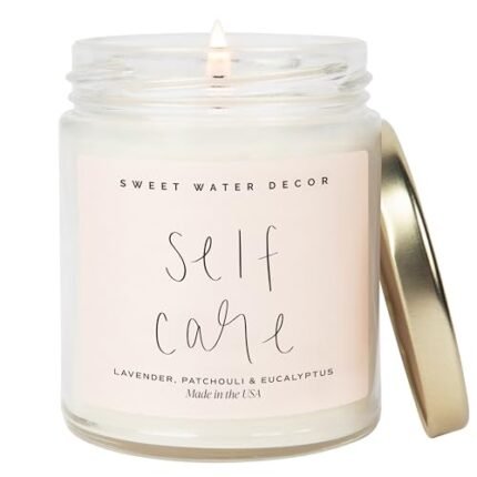 Sweet Water Decor Self Care Soy Candle - Patchouli Eucalyptus & Lavender Candles for Home - 100% Cotton Wick & Spa Scented Soy Wax Candles with 40 Hour Burn Time - 9oz Clear Jar - Made in The USA