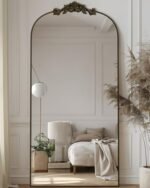 Antok Arched Full Length Mirror, 71"x28" Floor Mirror with Carved, Full Body Mirrors for HomeDecor, Standing/Halling Large Wall Mirror for Bedroom, Living Room, Cloakroom, Bronze, Retro Style