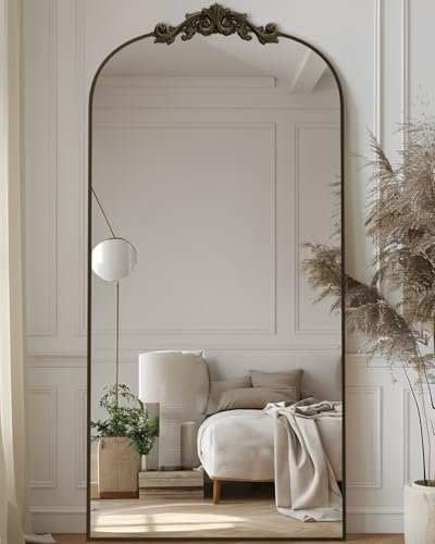 Antok Arched Full Length Mirror, 71"x28" Floor Mirror with Carved, Full Body Mirrors for HomeDecor, Standing/Halling Large Wall Mirror for Bedroom, Living Room, Cloakroom, Bronze, Retro Style