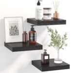 Fixwal 8inch Floating Shelves for Wall, Small Black Shelves Wall Mounted Shelf for Bathroom, Living Room, Bedroom, Kitchen Decor (Set of 3, 8x8)