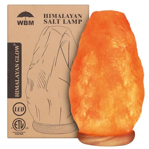 USB Himalayan Salt Lamp with Touch Dimmer, Natural Pink Crystal, WBM Salt Lamp - USB Himalayan Salt Lamp with Touch Dimmer Control, Natural Pink Crystal, 5-7 lbs, Wooden Base, LED Bulb, Room Decor, Home Decor, Relaxation, Ambiance, Gift