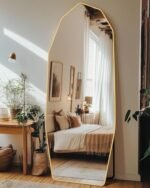 Novlux Full Length Mirror, 71" x 28" Full Body Large Standing Mirror, Diamond Shaped, Free Standing, Wall-Mounted or Leaning, Decorative Large Mirror for Home Bathroom Living Room, Gold