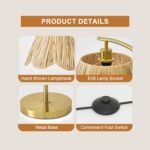 Oneach Arc Floor Lamp: Rattan Boho Design, Hand-Woven Shade, Foot Switch, Gold Metal Base—Perfect for Living Room or Bedroom Reading. - Image 7