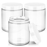 Tecohouse 8oz Glass Jars with Lids, 3 Pack Candle Jars with Blank Labels, 250g Clear Wide Mouth | Cosmetic Containers for Sample, Cream, Lotion, Honey, Powder, Jelly | Kitchen & Home