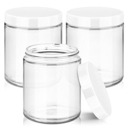 Tecohouse 8oz Glass Jars with Lids, 3 Pack Candle Jars with Blank Labels, 250g Clear Wide Mouth | Cosmetic Containers for Sample, Cream, Lotion, Honey, Powder, Jelly | Kitchen & Home