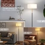 Karjoefar 2-Light Mid Century Floor Lamp with White Fabric Shade, 9W Bulb, 3 Color Temperatures for Living Room & Bedroom. - Image 2