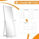 Aidoly Full-Length Mirror 16"x59", Upgraded Shatter-Proof Glass, Versatile Stand, Hang, or Lean, Aluminum Frame. Ideal for Bedroom & Cloakroom. - Image 7