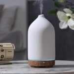 Gooamp 200ML Ceramic Essential Oil Diffuser - Ultrasonic Aromatherapy & Humidifier with 7-Color LED Lights, Auto Shut-Off, Wood Grain Base, 1H/3H/6H Timer | Scent for Home, Office, Yoga