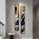 Framed Long Narrow Vertical Abstract Wall Art Set, 2 Piece Black White Gold Luxury Modern Canvas Prints Paintings Artwork for Walls, Pictures for Entryway Hallway Living Room Dining Bedroom Wall Decor
