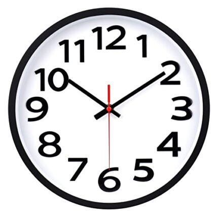 Wall Clock 12 Inch Silent Non-Ticking Big Numbers Easy to Read Wall Clocks Decorative for Office School Bedroom Home