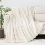 Touchat Luxury Faux Rabbit Fur Throw Blanket – Super Soft, Cozy, Reversible Plush Blanket for Couch & Home Decor Gifts in Cream White. - Image 5