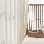 FMFUNCTEX 84" Sheer Linen Sliding Door Curtain - Extra Wide 100" Beige Drapes, Semi-Sheer Grommet Panel - Image 4