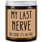 Homsolver Gifts for Women, Funny Friendship Gift for Best Friend - My Last Nerve Lavender Candle - Birthday Christmas Unique White Elephant Stocking Stuffers Gifts for Adults, Women, Her, BFF, Sister