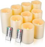 Enido 9pcs Flameless Flicking LED Candles with Remote, Battery Operated Outdoor Waterproof Candles, Electric Candle for Dining Tables and Fireplaces