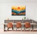 Abstract Mountain Sunrise and Sunset Wall Art with Wildflowers - Watercolor Landscape Decor for Living Room and Bedroom - Image 4