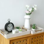 SwallowLiving Set of 2 Ivory Wood Shagreen Serving Trays with Gold Handles for Coffee Table and Ottoman. - Image 4