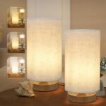 Minimalist Bedside Table Lamps for Bedrooms Set of 2, 3 Color Temperature Bedside Lamps with Round Fabric Linen Shade,Small Desk Lamp Night Nightstand Lamp Set for Living Room, Reading,Office