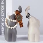 OwMell Set of 2 Loving Elephant Statues: 6" Ring Holder, Couples Gift & Lucky Home Decor - Grey - Image 4