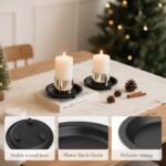 Beeutik Black Candle Holder Set: 2 Round 4.13" Iron Candle Stands for Pillar & Ball Candles, Perfect for Home Decor. - Image 3