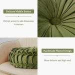 HIG Set of 2 Vintage Velvet Round Pleated Throw Pillows, Olive, 14.5" Diameter – Stylish Accent Pillows for Sofas, Chairs, and Beds. - Image 3