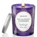 M&SENSE Eucalyptus Lavender Scented Candle, Cracking Wooden Wick Soy Wax, 18oz 100 Hours Long Lasting Clean Burn, Large Jar Candles for Home Decor, Non-Toxic Relaxing Aromatherapy Gifts for Women