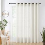 FMFUNCTEX Natural Sliding Door Curtain 84" Sheer Linen Curtains for Living Room Divider 100" Width Extra Wide Bedroom Drapes Linen Patio Door Panel Semi Sheer Window Panels Beige Grommet Top 1 Panel