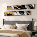 Framed 2-Piece Vertical Abstract Wall Art Set in Black, White & Gold for Modern Decor - Image 4