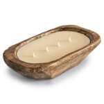 10-Inch Wooden Dough Bowl Soy Candle | Farmhouse Table Decor | 4-Wick Wooden Centerpiece - Image 4