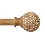 QDWIS Wood Curtain Rods for Windows 48 to 84 Inch,1'' Diameter Drapery Rods with Imitation Wood Grain Leaf Pattern Finials,Boho Adjustable Heavy Duty Curtain Rods Set,36-88'',Color:Natural Wood