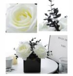 LADADA Artificial Flowers in Small Ceramic Vases – White & Black Roses for Home, Office, and Wedding Decor. - Image 4