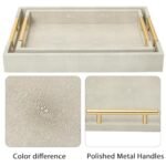SwallowLiving Set of 2 Ivory Wood Shagreen Serving Trays with Gold Handles for Coffee Table and Ottoman. - Image 5